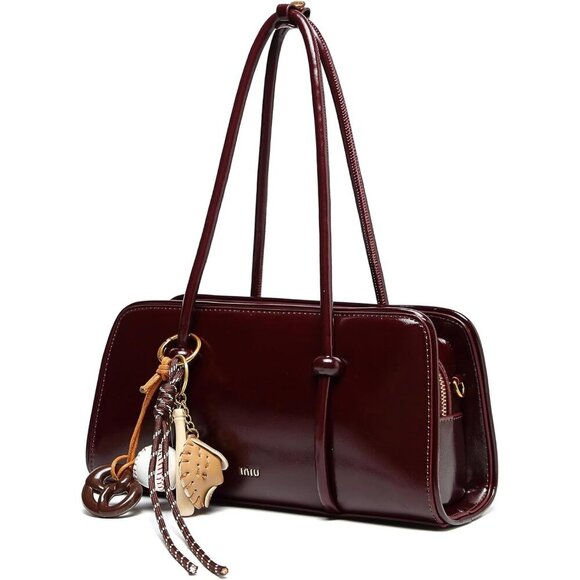 Women’s Burgundy Multi-Pocket Shoulder Bag Fashion Crossbody Top Handle Bag - Picture 4 of 9